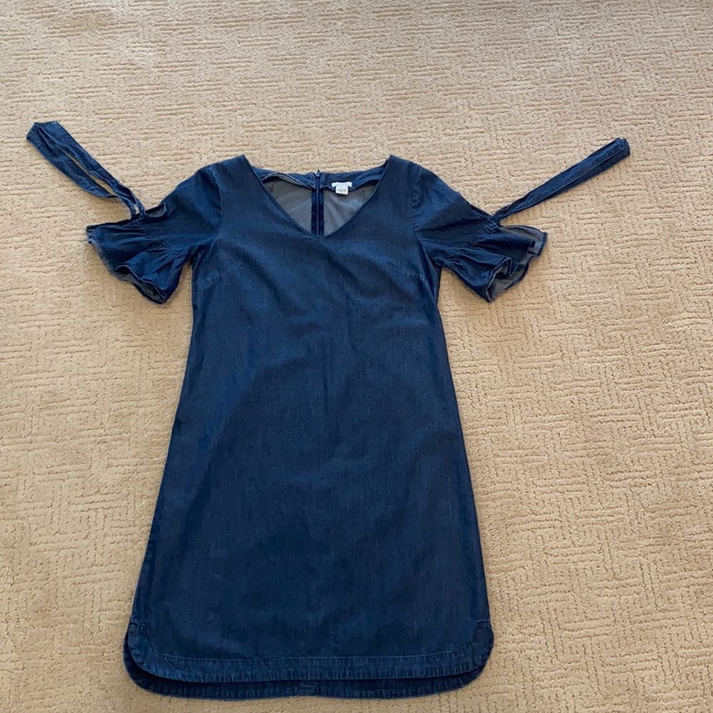J Crew Denim/Chambray tie-sleeve dress